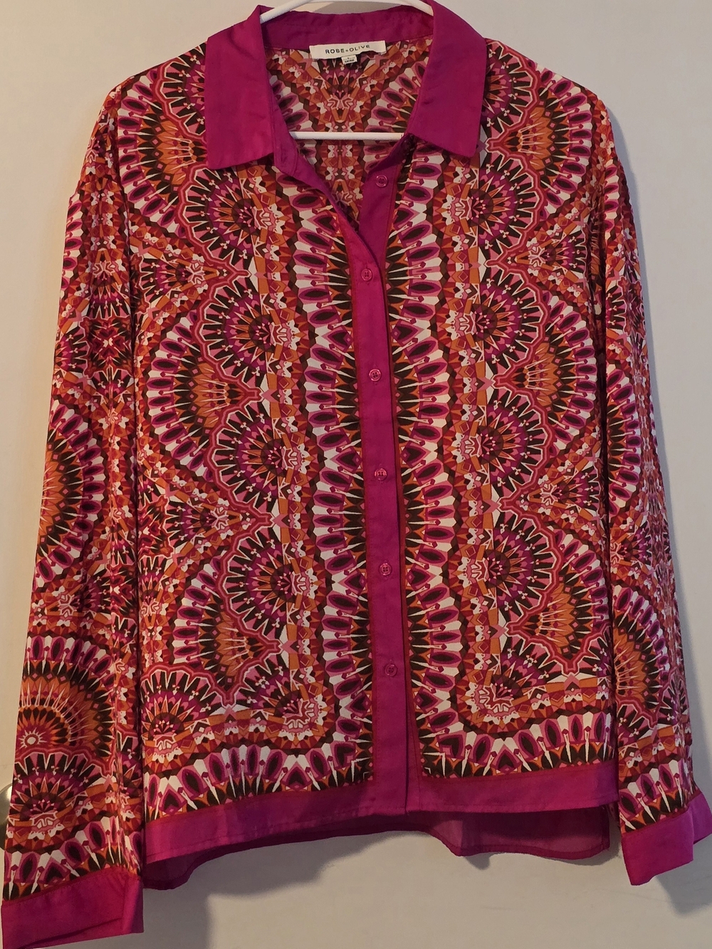 Rose & Olive Fuchsia Pink & Orange Printed Button-Down Shirt